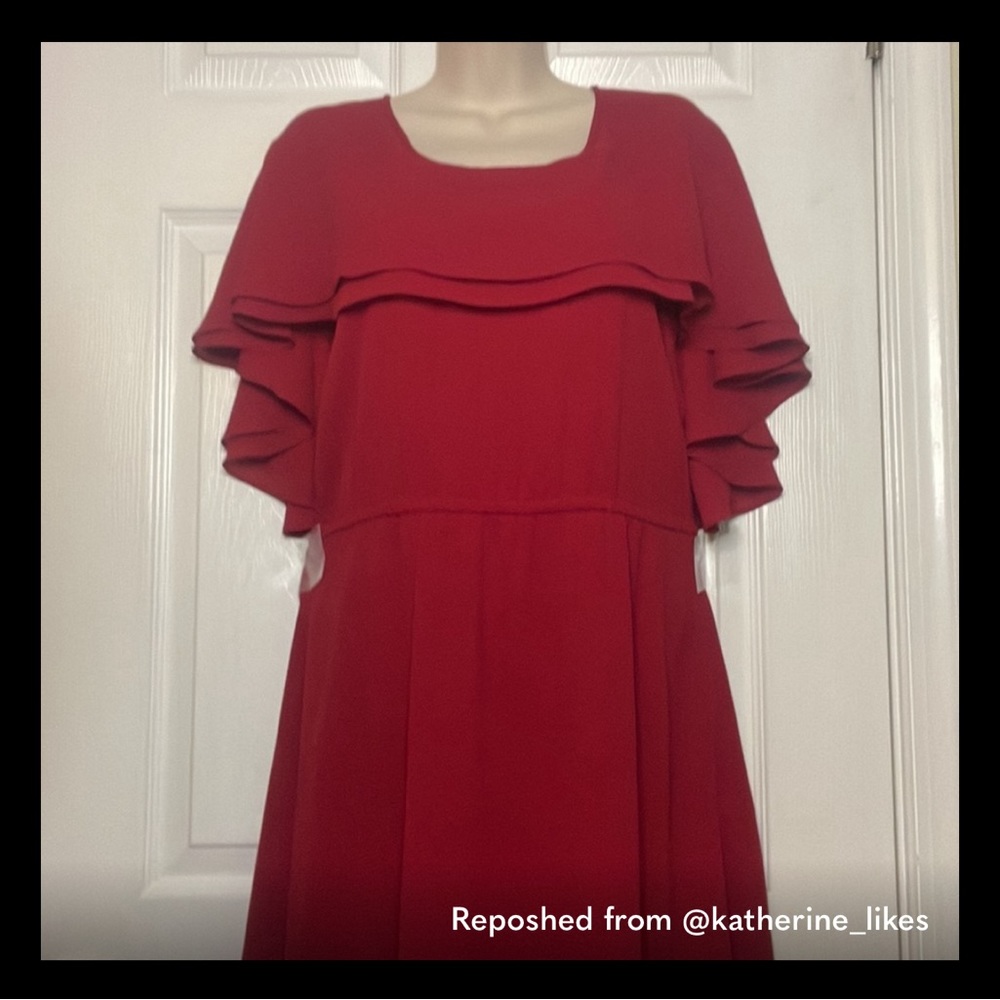 Richio Burgundy Double Hi-Lo Cape Sleeves Formal Midi Dress